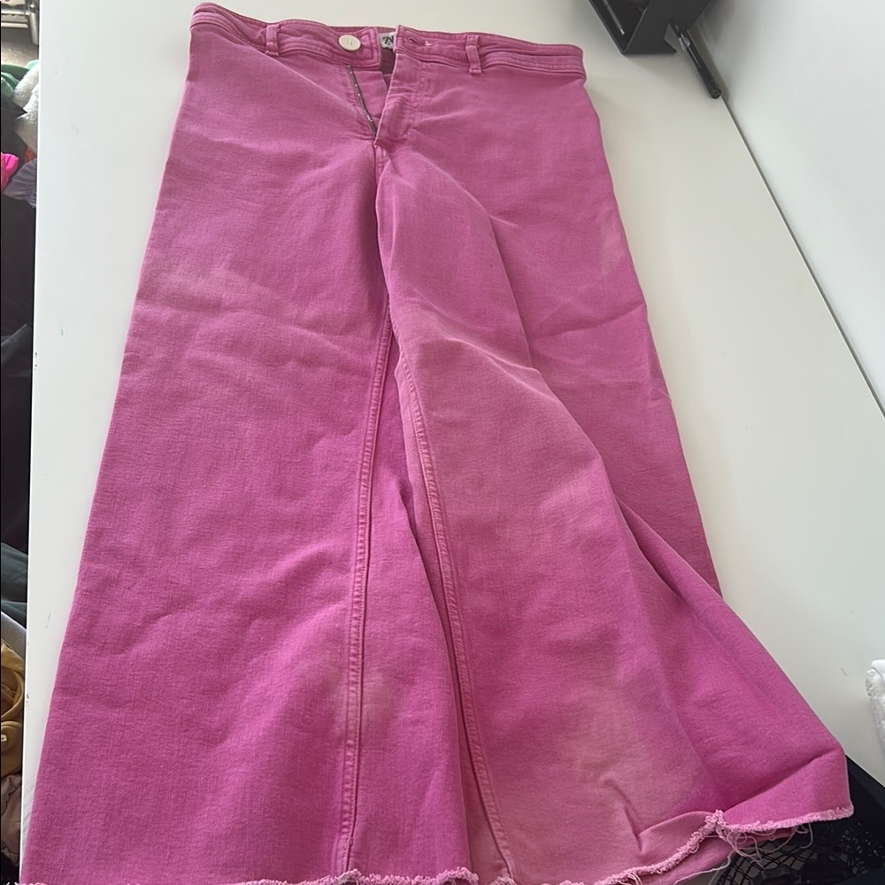 Zara Pink Flare Wide Leg Jeans